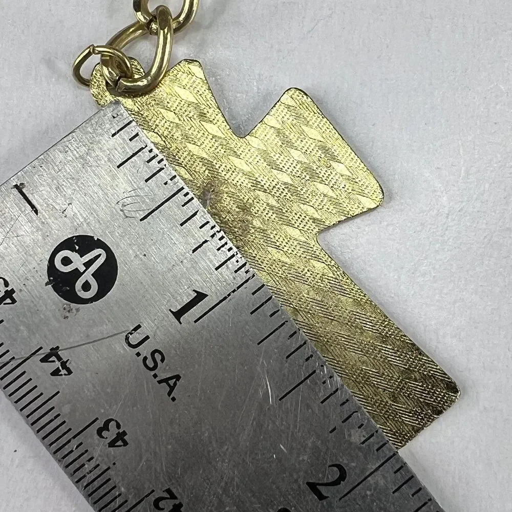 Vintage Gold Tone Cross Religious Catholic Christian Keychain Keyring 2